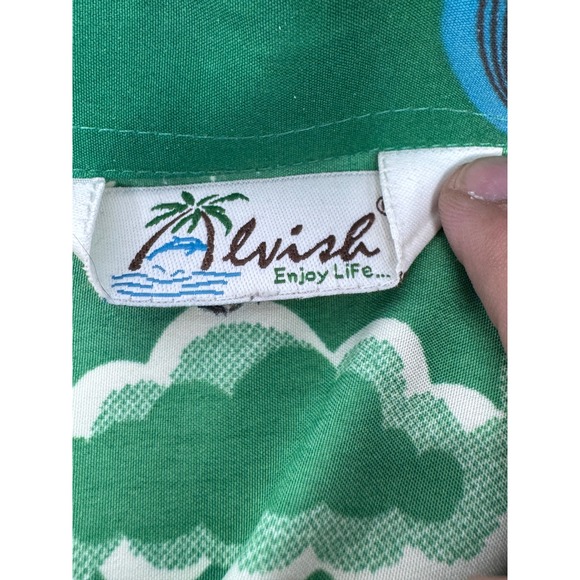 Alvish Men's Green Santa Surfing Hawaiian‎ Aloha Button Up Shirt Size XL - Picture 4 of 6